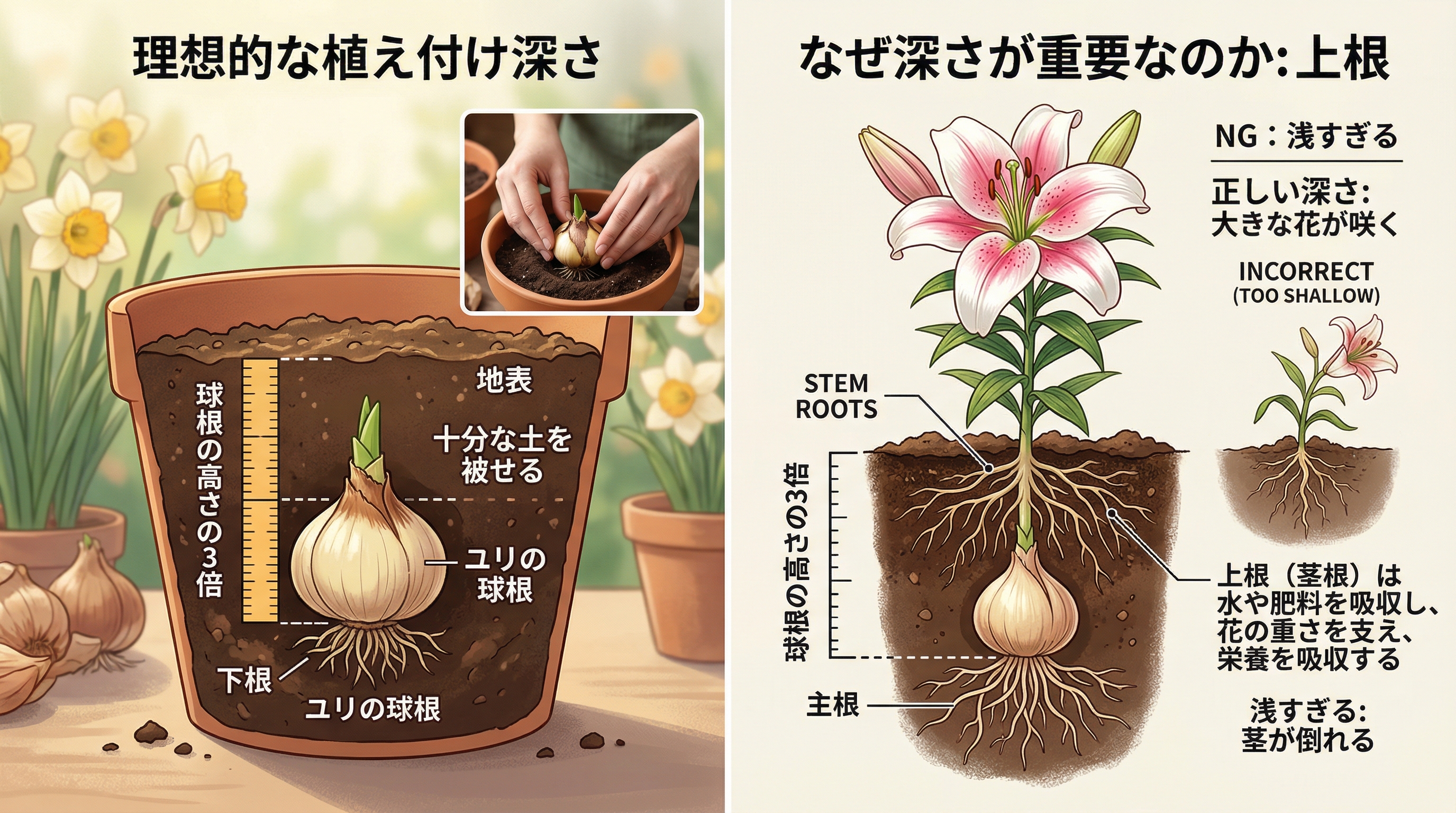 ユリの球根の植え付け